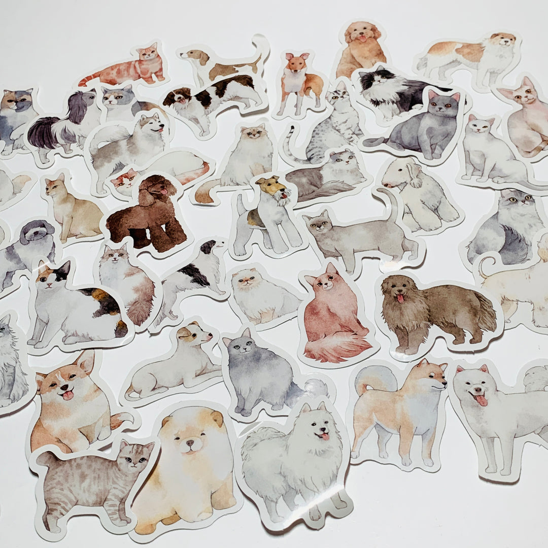 CATS & DOGS Peelable Stickers ~ 45 Pieces ~ 38mm Each