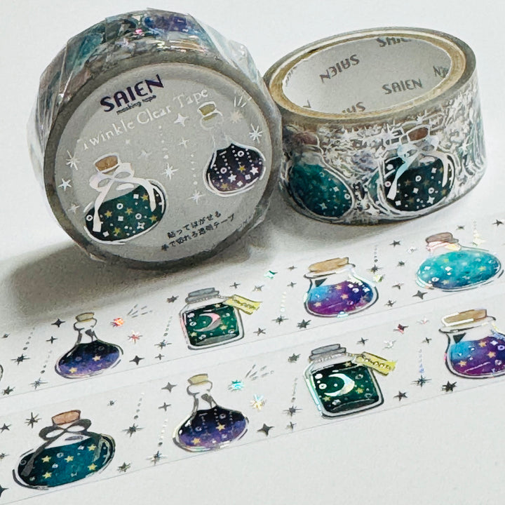STARRY SKY BOTTLES Of POISON Silver Foil Saien PET Washi Tape ~ 1 Roll ~ 20mm x 3m (10 Feet)