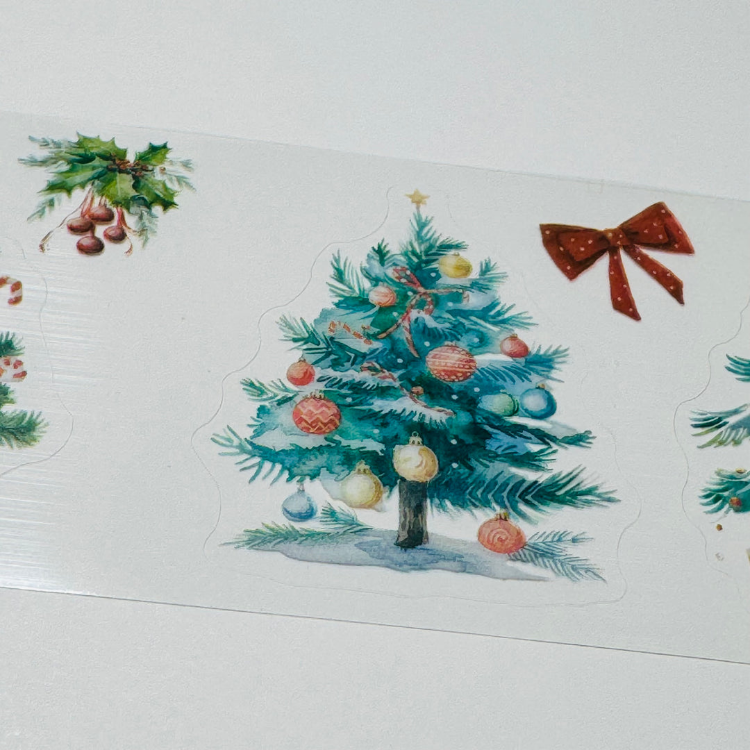 DECORATED CHRISTMAS TREES Pre-Cut PET Washi Tape ~ 1 Roll - 50mm x 2m (7 Feet of Washi Stickers)