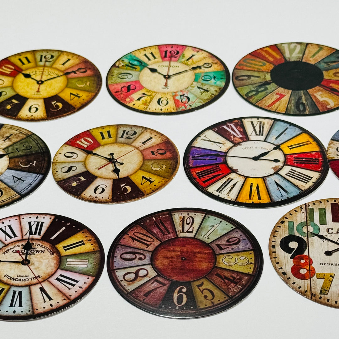 GRUNGE CLOCK FACES Ephemera For Journals Scrapbooks and Planners  ~ 10 Pieces ~ Each Piece is 60mm