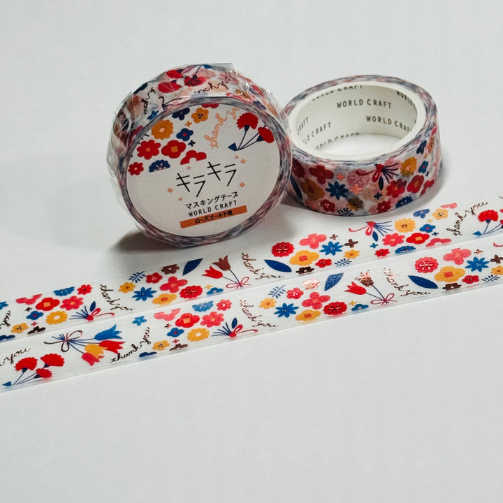 PATRIOTIC THANK YOU Rose Gold Flowers World Craft Washi Tape ~ 1 Roll ~ 15mm x 5m (16 Feet)