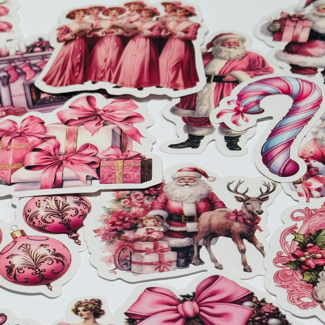 PINK OLD FASHIONED CHRISTMAS Stickers ~ 32 Pieces ~ 1.5 to 2.5 Inches