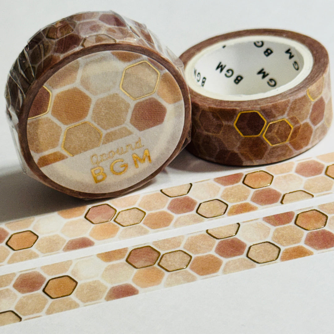 HONEY COMB Neutrals BGM Gold Foil Washi Tape ~ 1 Roll ~ 15mm x 5m (16 Feet)