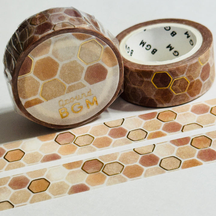 HONEY COMB Neutrals BGM Gold Foil Washi Tape ~ 1 Roll ~ 15mm x 5m (16 Feet)