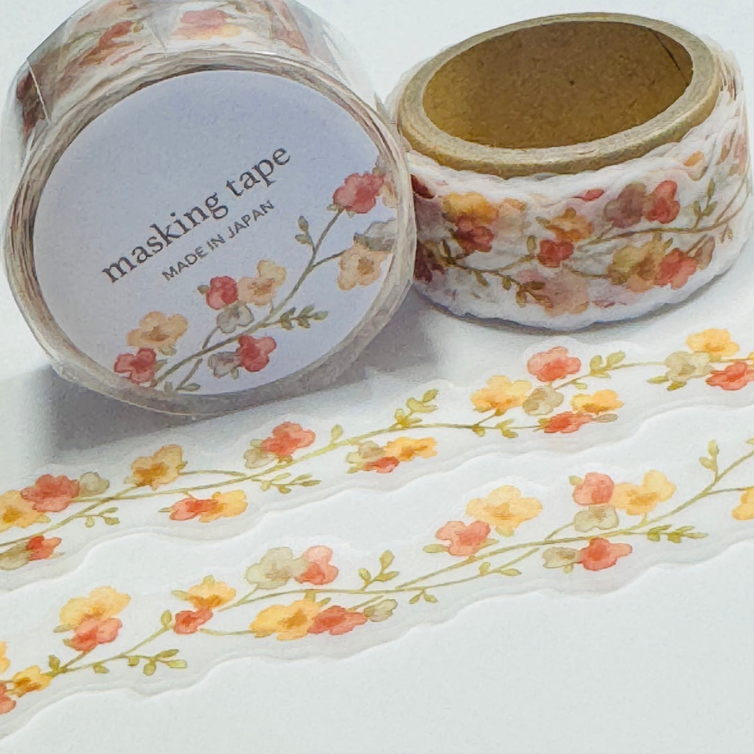 TANGLED FALL FLOWERS In Orange and Peach Washi Tape Designed By Mind Wave ~ 1 Roll ~ 18mm x 5m (16 Feet)