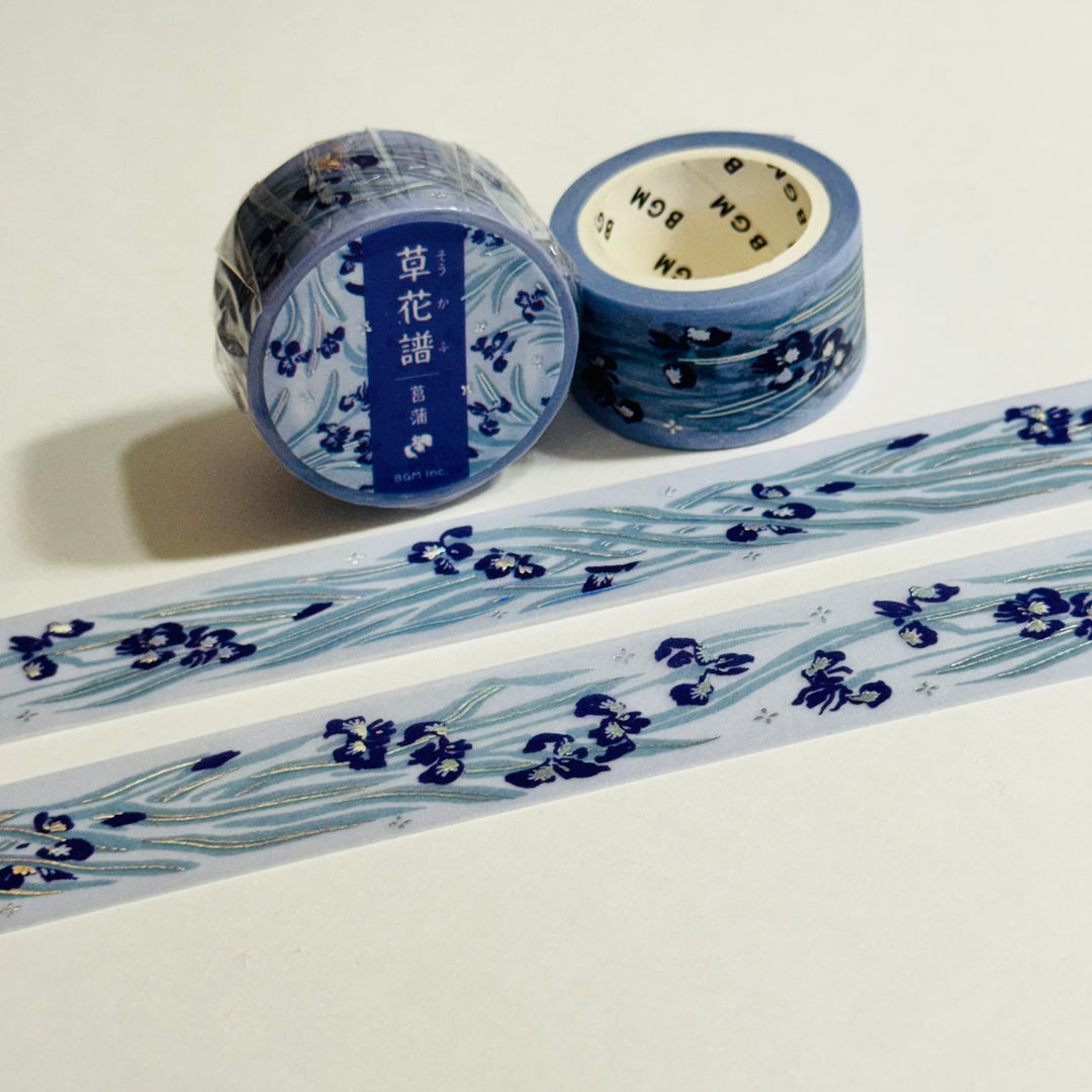 IRISES SWAYING In The Wind Silver Foil Washi Tape Designed By BGM ~ 1 Roll ~ 20mm x 5m (16 Feet)