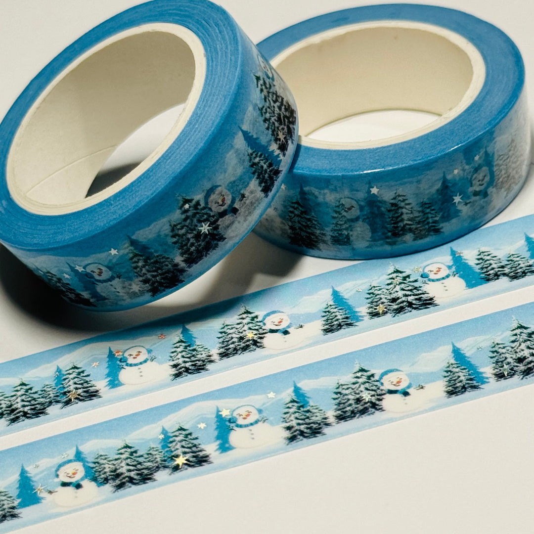 SNOWMAN DOUGLAS FURS BLUE Silver Foil Washi Tape ~ 1 Roll ~ 15mm x 10m (33 Feet)