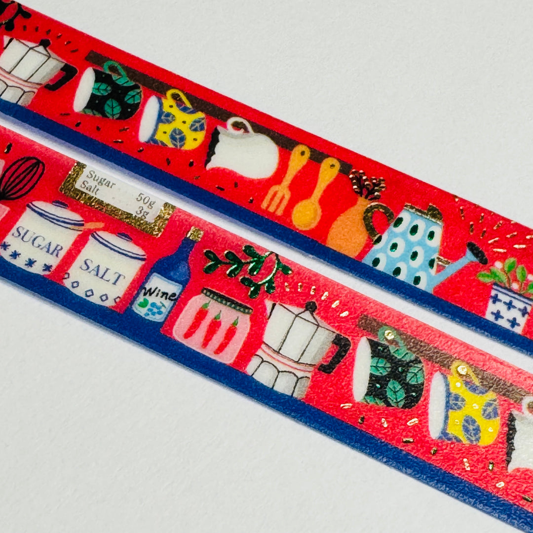 COUNTRY FARMHOUSE KITCHEN Gold Accent Flowers World Craft Washi Tape ~ 1 Roll ~ 15mm x 5m (16 Feet)