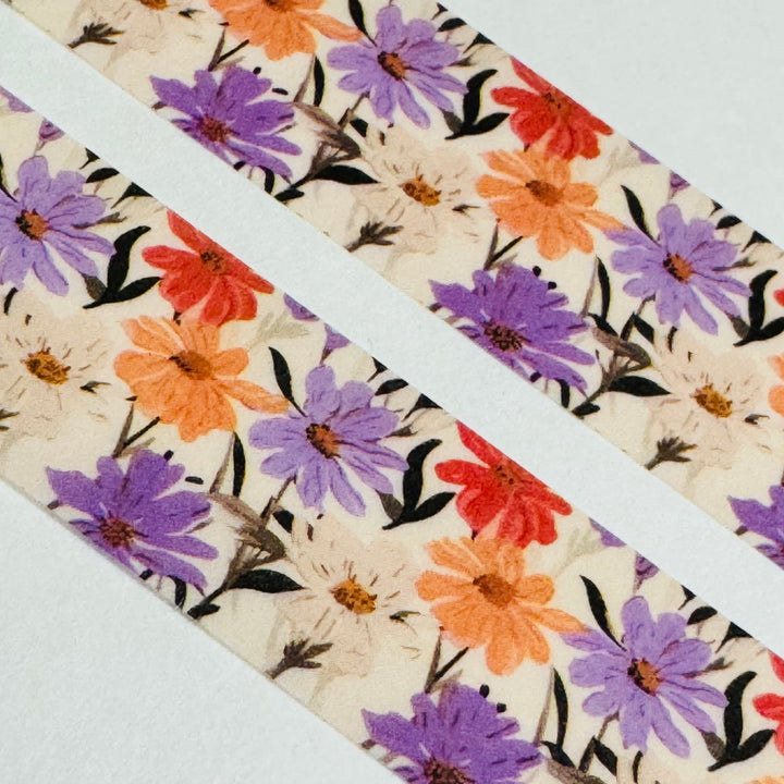 SPRING RAINBOW DAISIES Pink Peach Orange Washi Tape - 1 Roll - 15mm x 10m (33 Feet)