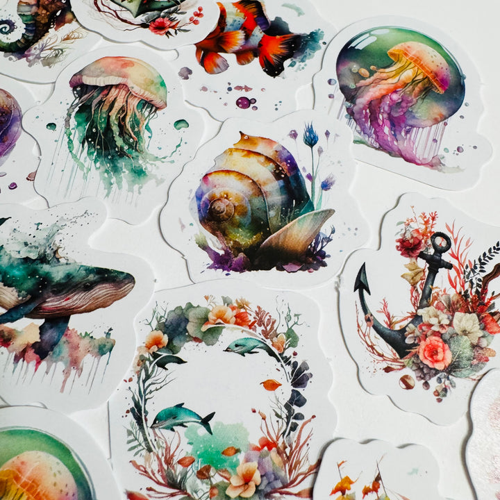 SOUND Of The SEA OCEANIC Peelable Stickers  ~ 46 Pieces ~ Each Sticker is 38mm
