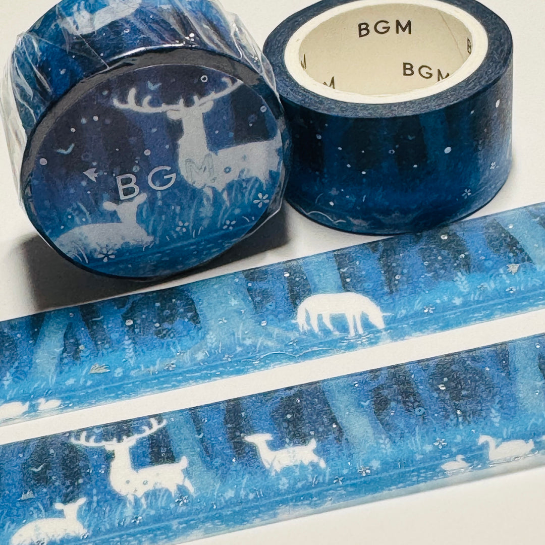 WINTER FOREST FRIENDS SILHOUETTES In Silver Foil Designed By BGM Washi Tape ~ 1 Roll ~ 20mm x 5m (16 Feet)