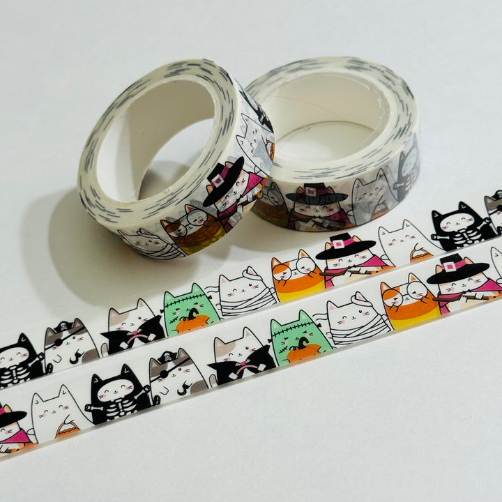 HALLOWEEN DRESSED-UP Cats Washi Tape - 1 Roll - 15mm x 10m (33 Feet)