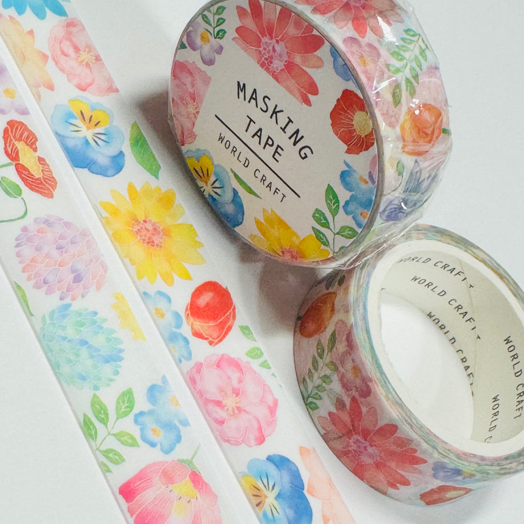 PERKY PASTEL FLOWERS Floral World Craft Washi Tape ~ 1 Roll ~ 15mm x 7m (23 Feet)