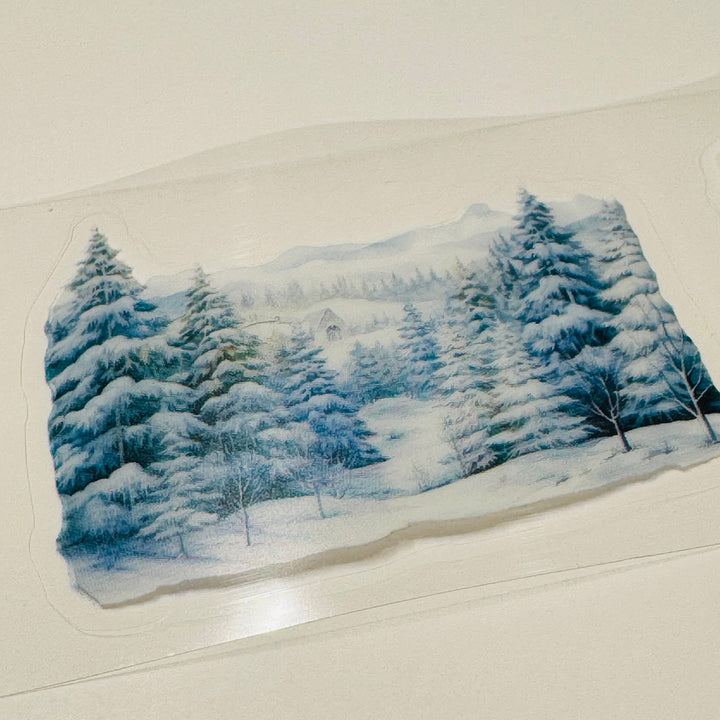 PRETTY WINTER SNOW SCENES Pre-Cut PET Washi Tape ~ 1 Roll - 50mm x 2m (7 Feet of Washi Stickers)