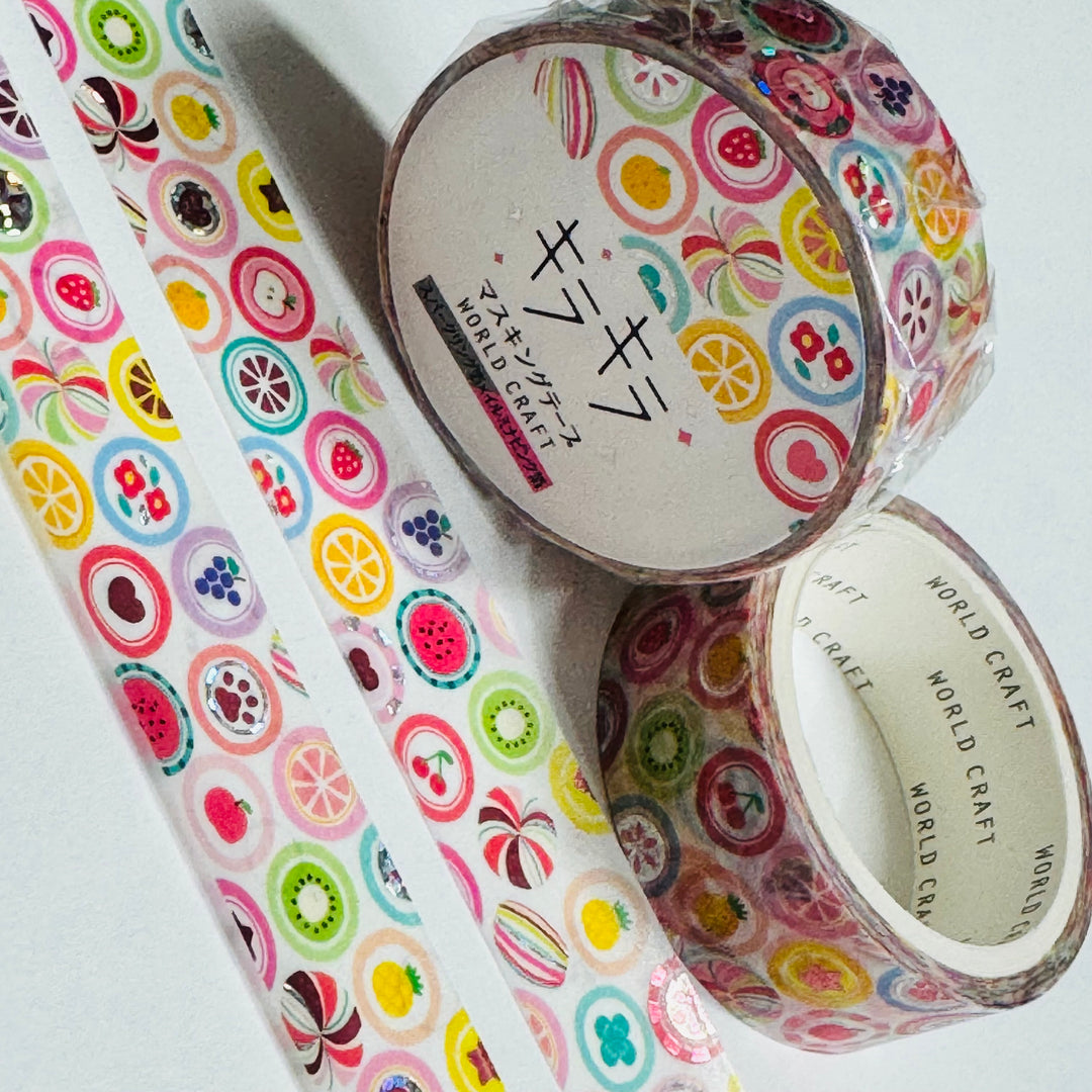 FRUIT FLAVORED CANDY Slices With Silver Foil World Craft Washi Tape ~ 1 Roll ~ 15mm x 5m (16 Feet)