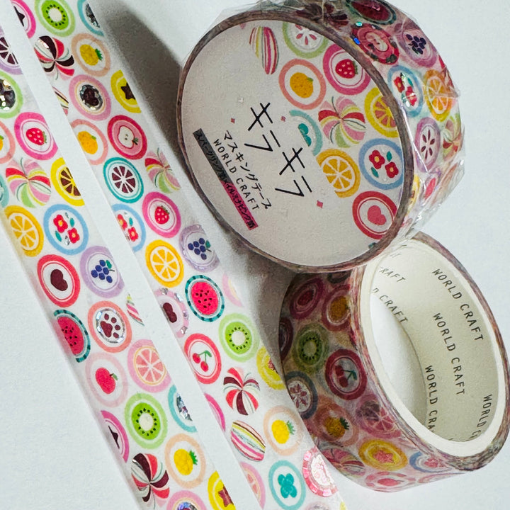 FRUIT FLAVORED CANDY Slices With Silver Foil World Craft Washi Tape ~ 1 Roll ~ 15mm x 5m (16 Feet)