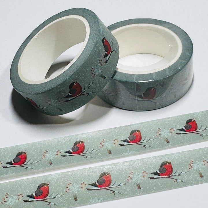 WINTER RED SNOW BIRDS In FLURRIES Washi Tape ~ 1 Roll ~ 15mm x 10m (33 Feet)