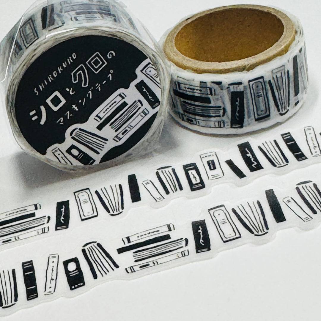 MONOCHROMATIC BLACK & WHITE Bookshelf Washi Tape Designed By Mind Wave ~ 1 Roll ~ 18mm x 5m (16 Feet)