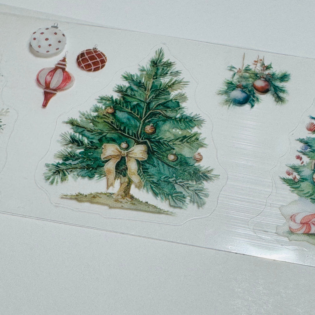 DECORATED CHRISTMAS TREES Pre-Cut PET Washi Tape ~ 1 Roll - 50mm x 2m (7 Feet of Washi Stickers)