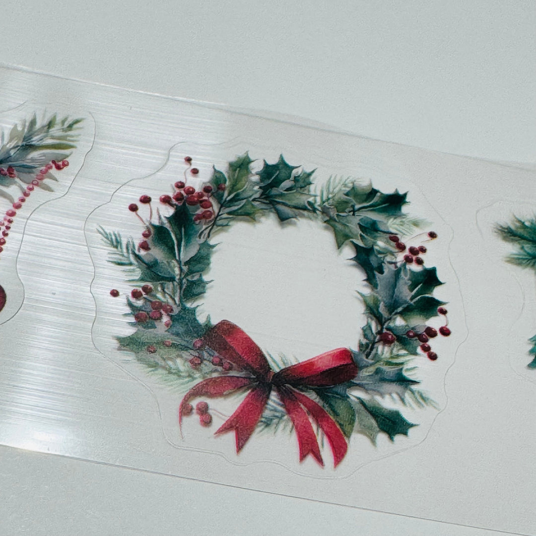 CHRISTMAS GARLANDS SPRAYS & WREATHS Pre-Cut PET Washi Tape ~ 1 Roll - 50mm x 2m (7 Feet of Washi Stickers)