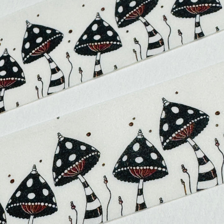 WONKY MUSHROOMS In BLACK & WHITE TIGHTS Washi Tape ~ 1 Roll ~ 15mm x 10m (33 Feet)