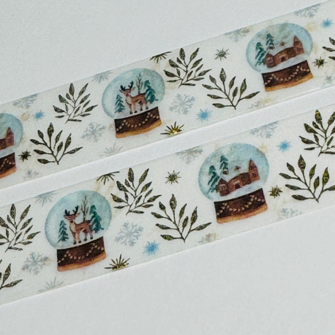 WINTER SNOWGLOBES Gold Foil Washi Tape ~ 1 Roll ~ 15mm x 10m (33 Feet)