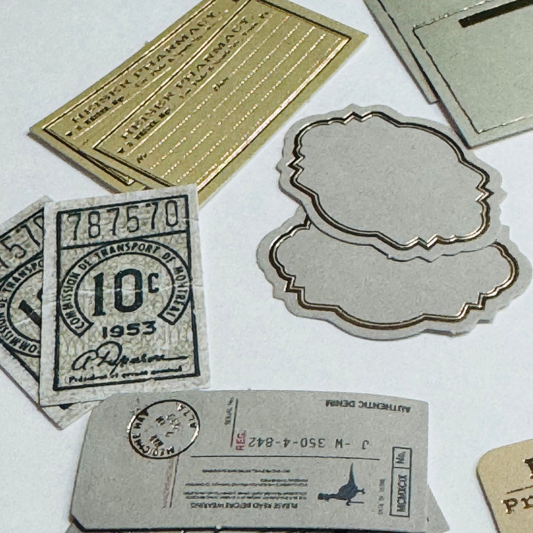 TICKET EPHEMERA JOURNALING Gold Foil Label Stickers Pack ~ 30 Stickers ~ Approximately 45mm