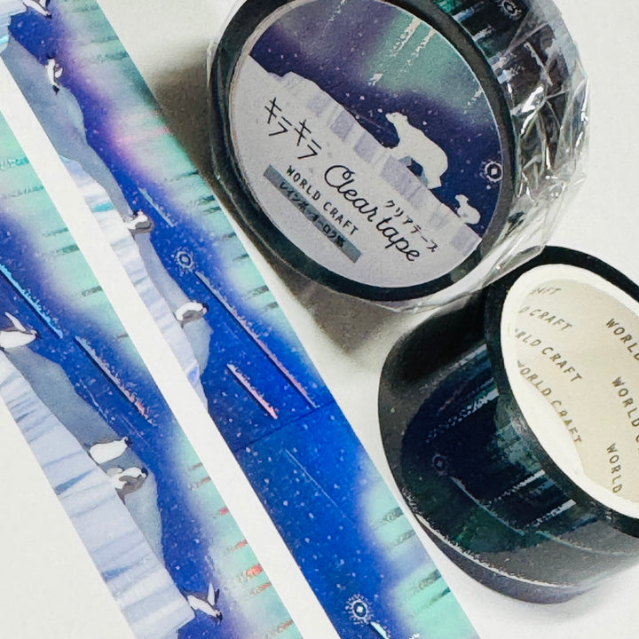 PENGUINS FROLLICKING Watching the Aurora Borealis World Craft PET Washi Tape ~ 1 Roll ~ 20mm x 5m (16 Feet) ~ 1 Roll ~ 20mm x 5m (16 Feet)