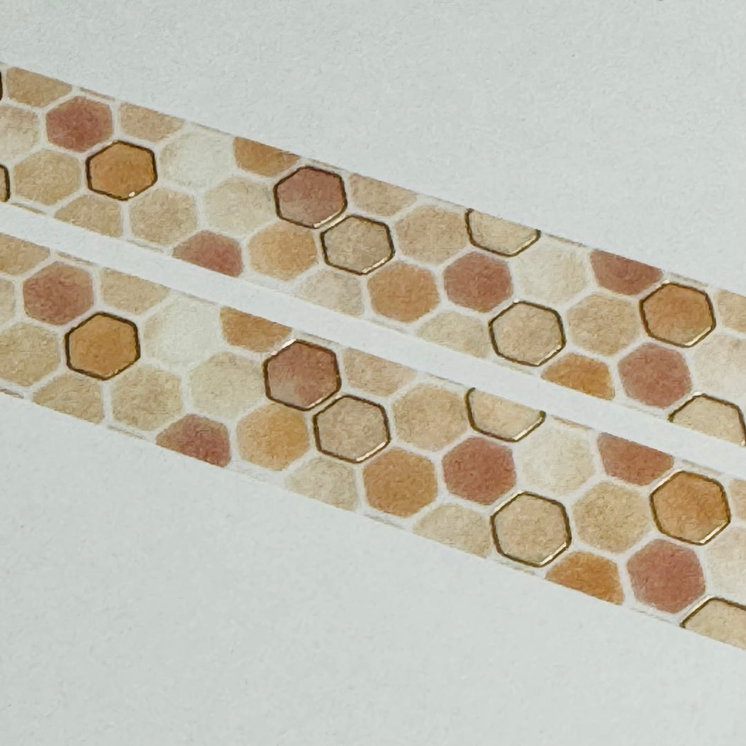 HONEY COMB Neutrals BGM Gold Foil Washi Tape ~ 1 Roll ~ 15mm x 5m (16 Feet)
