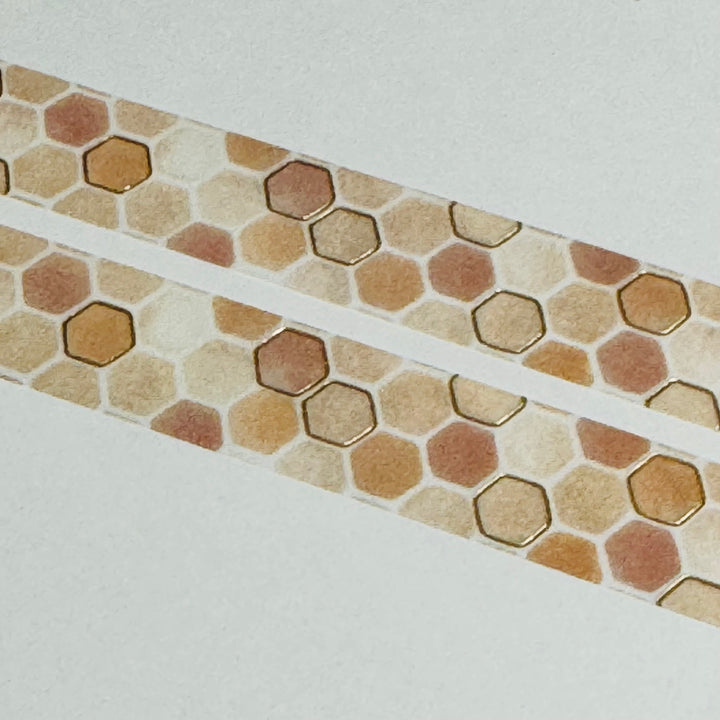 HONEY COMB Neutrals BGM Gold Foil Washi Tape ~ 1 Roll ~ 15mm x 5m (16 Feet)