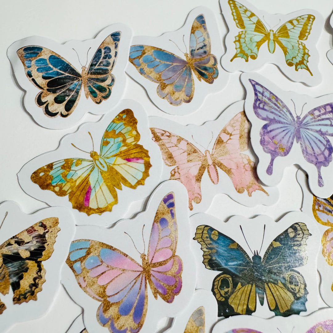 GUILDED AGE Of BUTTERFLIES Peelable Stickers  ~ 46 Pieces ~ Each Sticker is 38mm