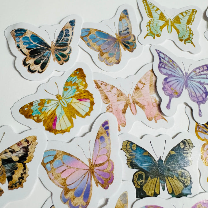 GUILDED AGE Of BUTTERFLIES Peelable Stickers  ~ 46 Pieces ~ Each Sticker is 38mm