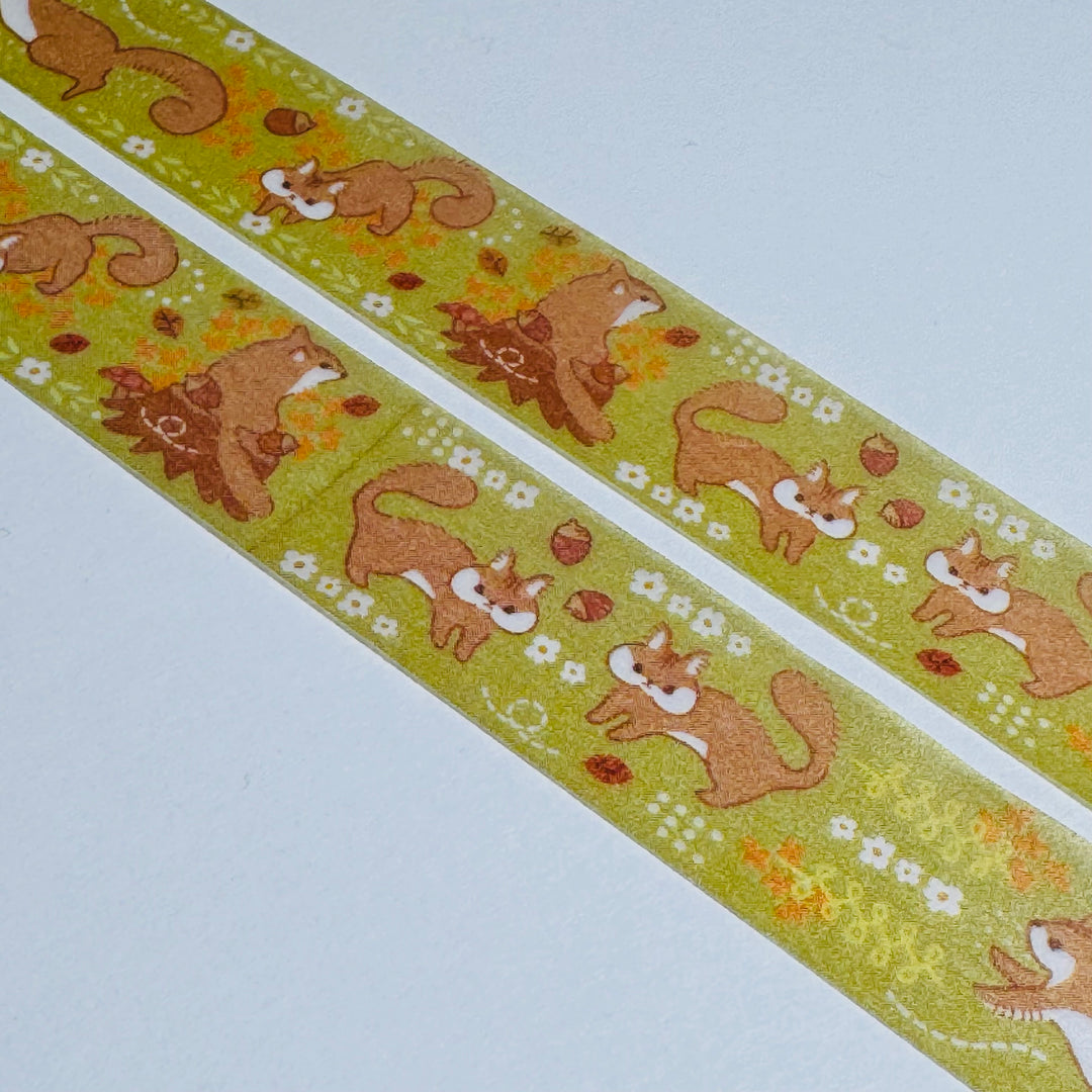 PLAYFUL SQUIRRELS Autumn Saien Masking Washi Tape ~ 1 Roll ~ 15mm x 7m (23 Feet)