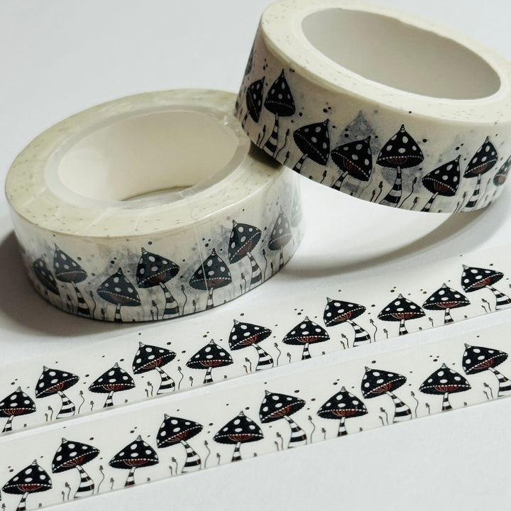 WONKY MUSHROOMS In BLACK & WHITE TIGHTS Washi Tape ~ 1 Roll ~ 15mm x 10m (33 Feet)