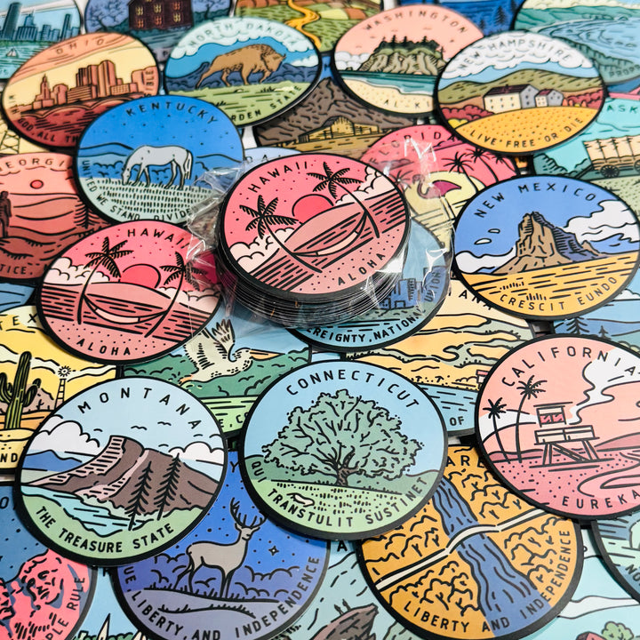 US STATE LANDSCAPE TRAVEL Peelable Stickers for Memory Keeping  ~ 50 Pieces ~ Each Sticker is 2" Diameter