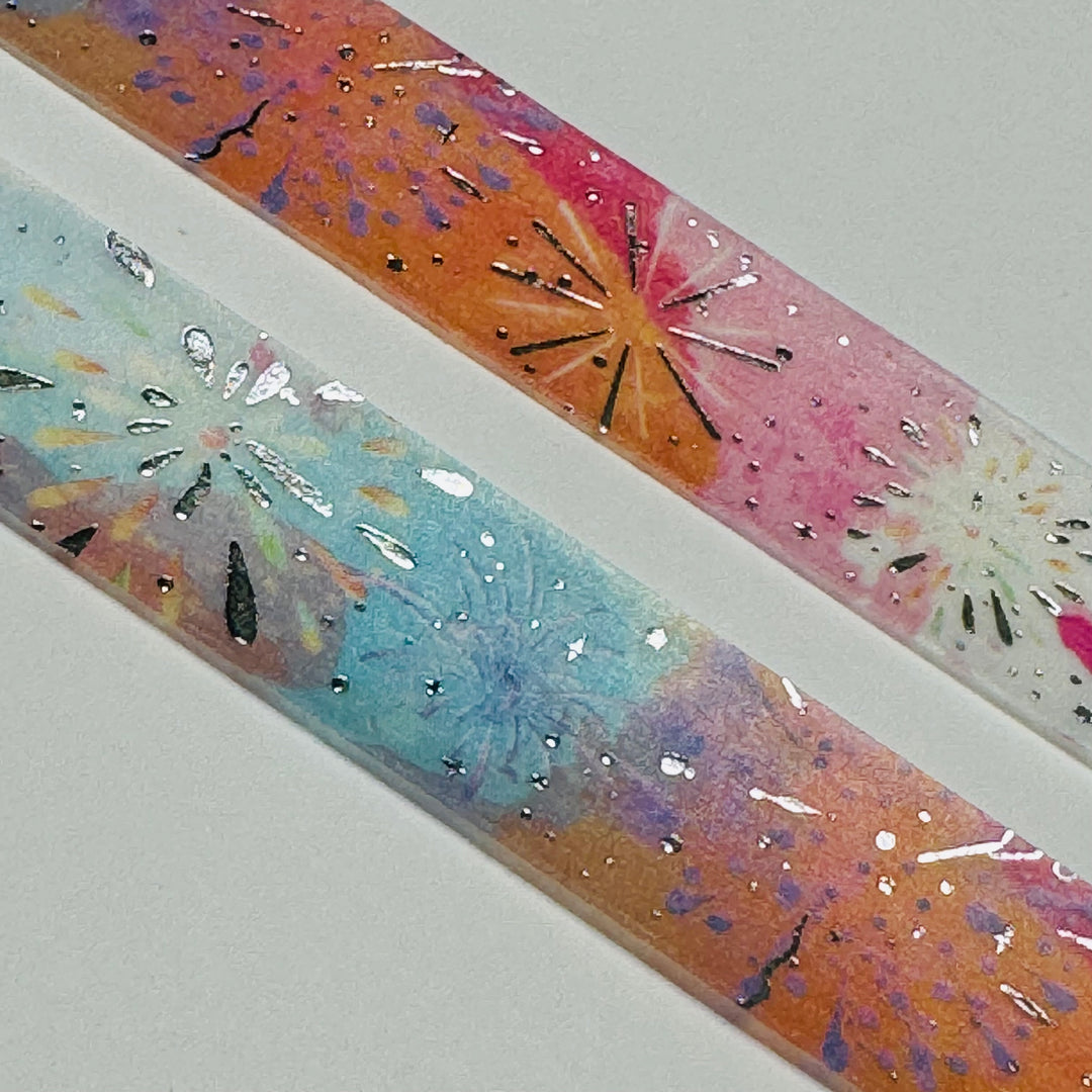 PATRIOTIC FIREWORK DISPLAY Silver Foil Planetary Washi Tape By BGM ~ 1 Roll ~ 15mm x 5m (16 Feet)