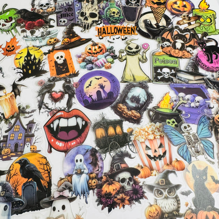 A TASTE OF MACABRE Halloween Peelable PET Stickers  ~ 50 Pieces ~ Each Sticker is 30 - 60mm