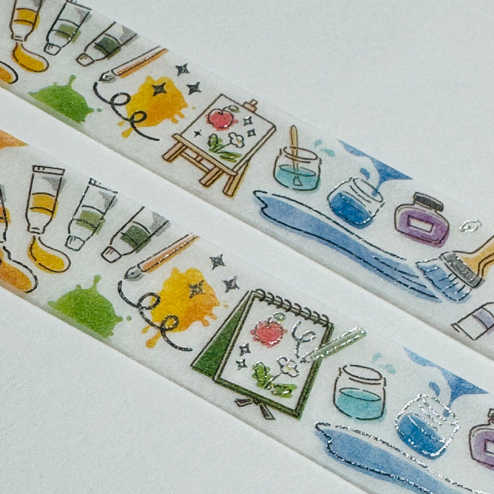 DRAWING TOOLS ART SUPPLIES Silver Foil Saien Masking Washi Tape ~ 1 Roll ~ 15mm x 7m (23 Feet)