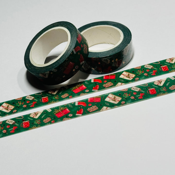 CHRISTMAS GIFT EXCHANGE Gold Foil Washi Tape ~ 1 Roll ~ 15mm x 10m (33 Feet)