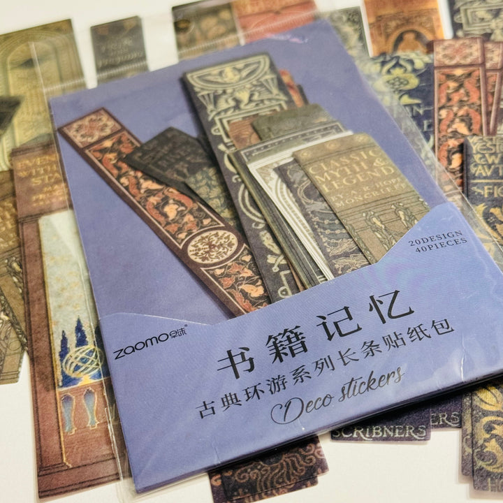 CLASSIC LIBRARY BOOK SPINES Ephemera Sticker Pack V2 ~ 40 Pieces ~ 90mm to 156mm