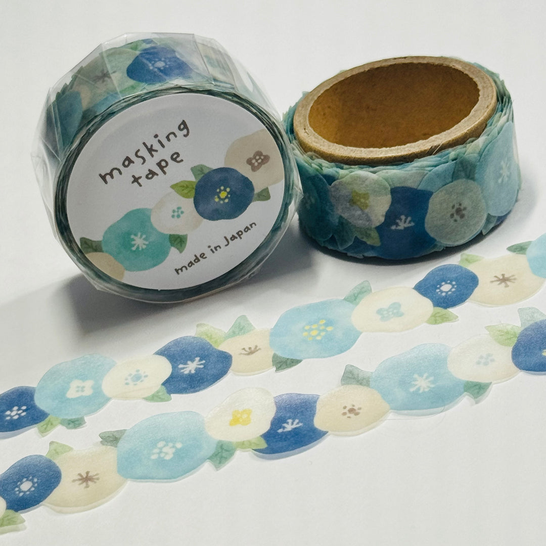 BLUE & WHITE MORNING Glories Floral Washi Tape Designed by Mind Wave ~ 1 Roll ~ 18mm x 5m (16 Feet)