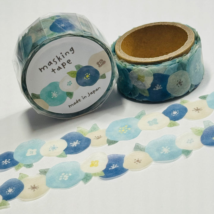 BLUE & WHITE MORNING Glories Floral Washi Tape Designed by Mind Wave ~ 1 Roll ~ 18mm x 5m (16 Feet)