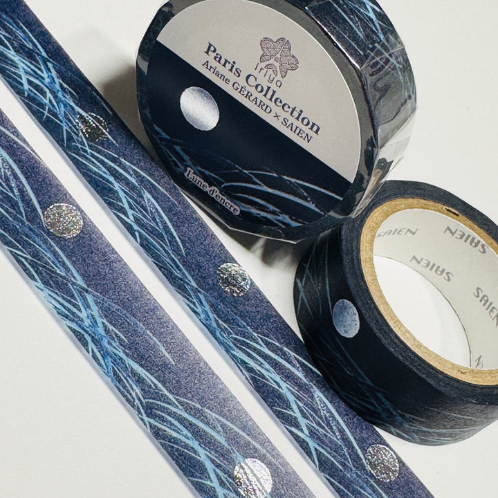 LUNE D'ENCRE SILVER FOIL INK MOON Paris Collection Saien Washi Tape ~ 1 Roll ~ 15mm x 7m (23 Feet)