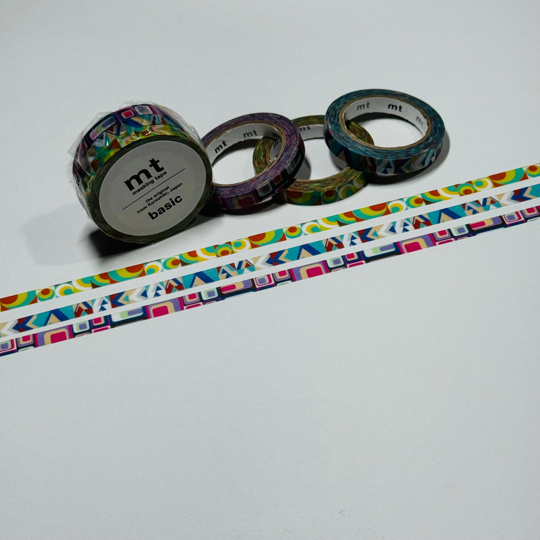 SLIM DECO RETRO Collage Mt Thin Washi Tape Set ~ 3 Rolls ~ 6mm x 7m (23 Feet) Each