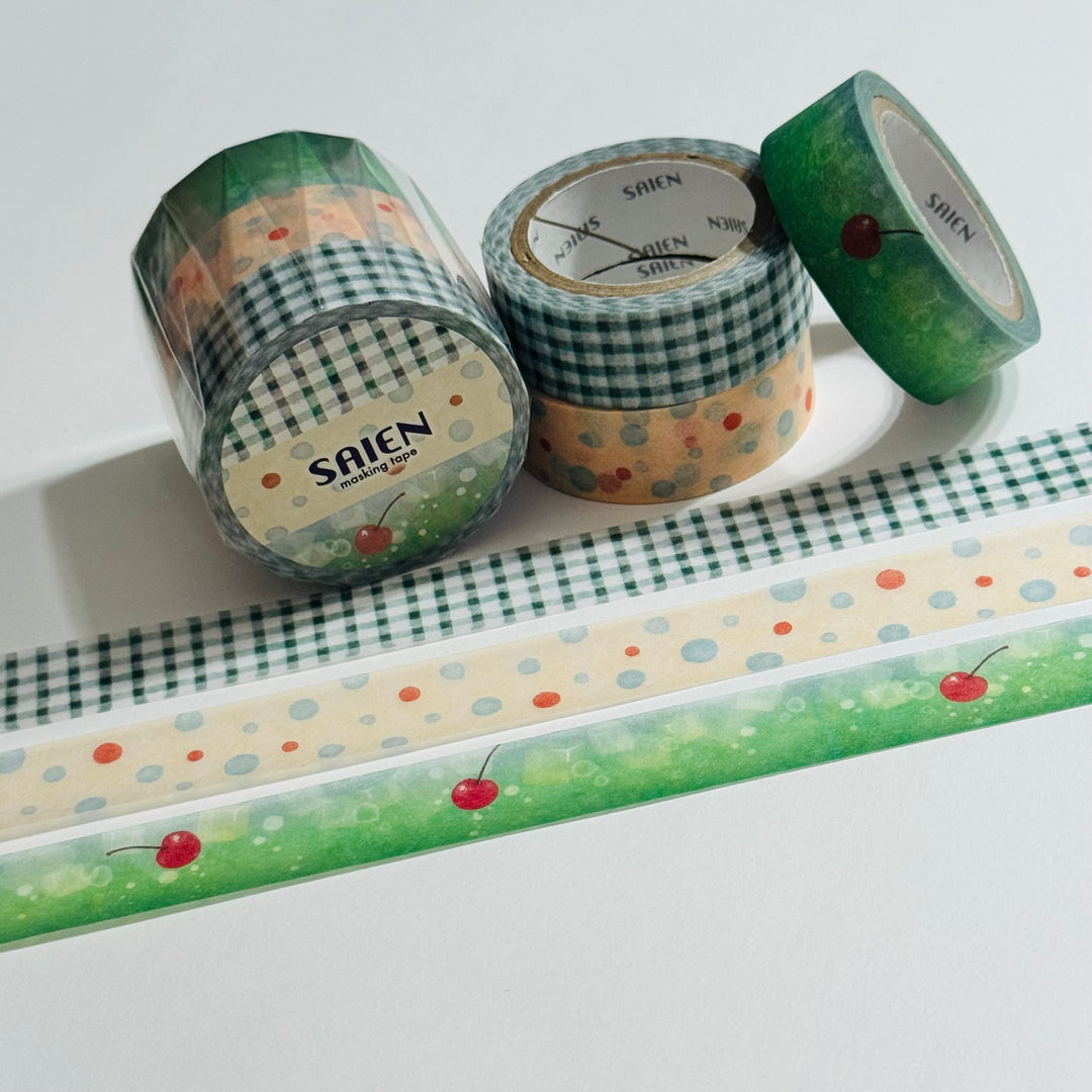 CREAM SODA FOUNTAIN Trio Saien Masking Washi Tape Set ~ 3 Roll ~ 15mm x 7m (23 Feet Each Roll)