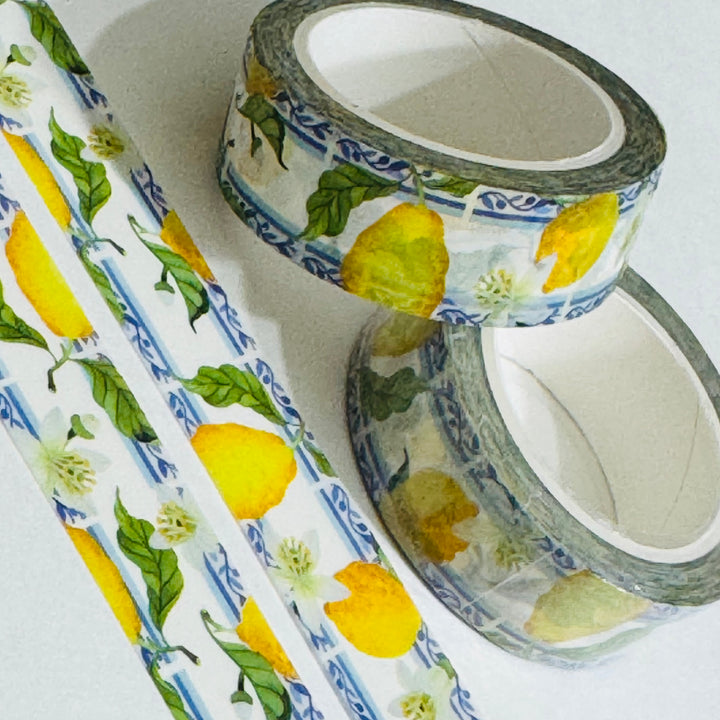 ITALIAN LEMON And BLUE Summer Vacation Washi Tape ~ 1 Roll ~ 15mm x 10m (33 Feet)