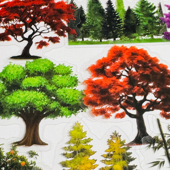 SEASONAL TREES In FULL BLOOM Peelable PET Stickers  ~ 50 Stickers ~ Approximately 2 Inches Each
