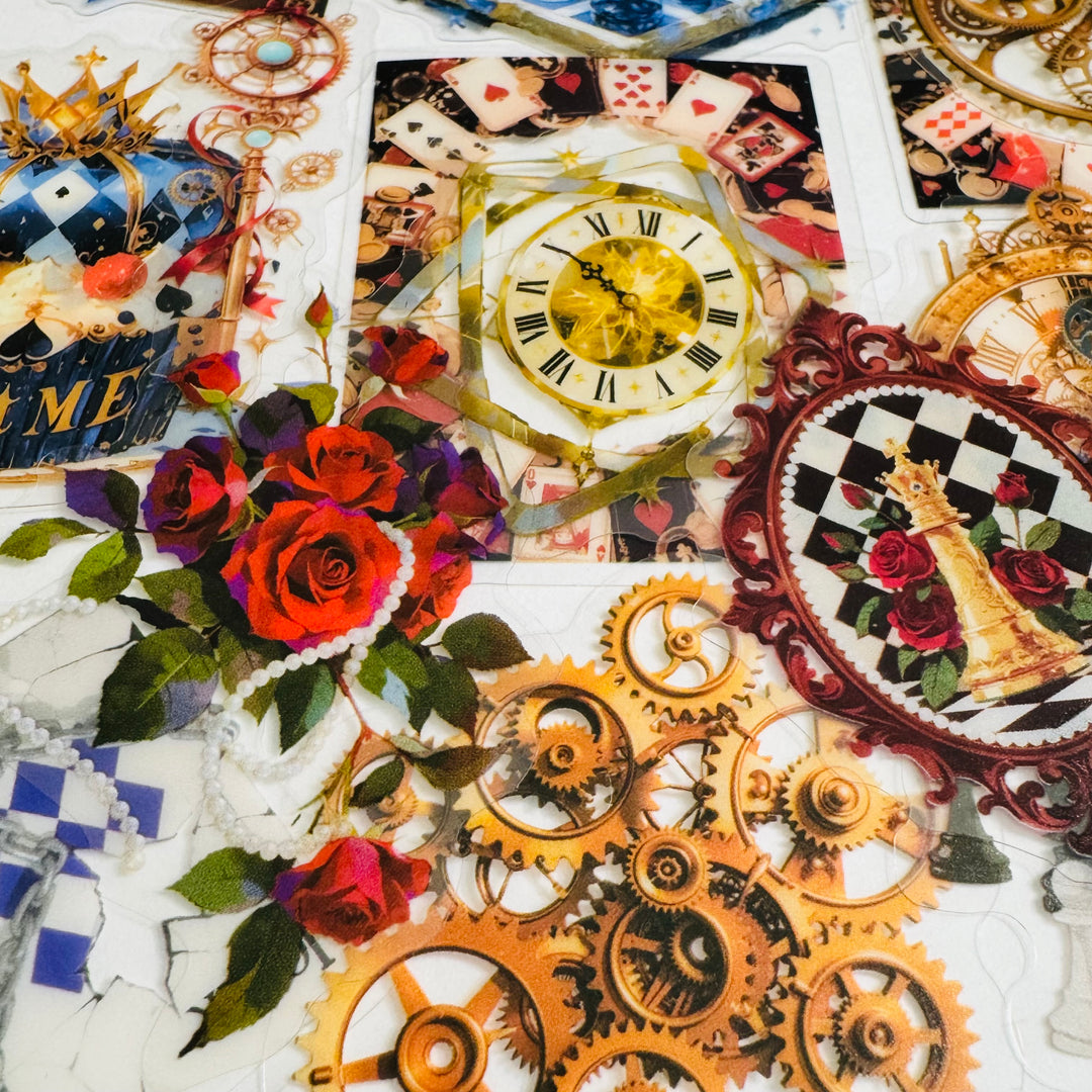 IT'S ALICE'S TIME GAME Matchbox Peelable Stickers Large Amount ~ 100 Pieces ~ 65-60mm Each
