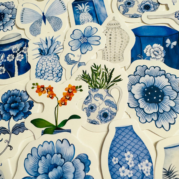 BLUE & WHITE CHINA Favorites Peelable Stickers ~ 46 Pieces ~ Each Sticker is 38mm