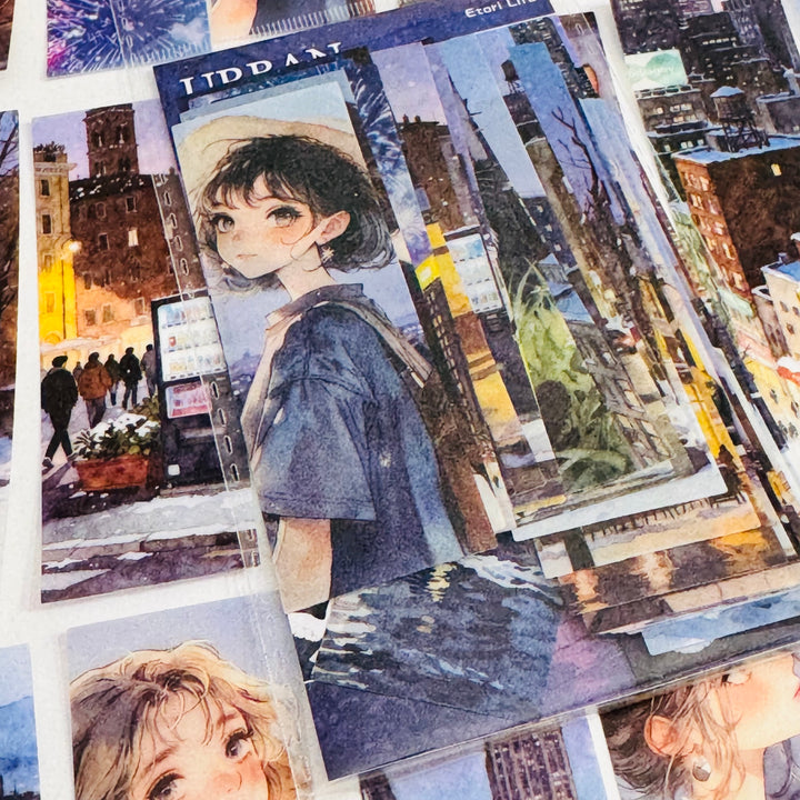 MIDNIGHT LIFE GIRL In The City Ephemera Sticker Pack ~ 25 Pieces ~ 30mm x 95mm